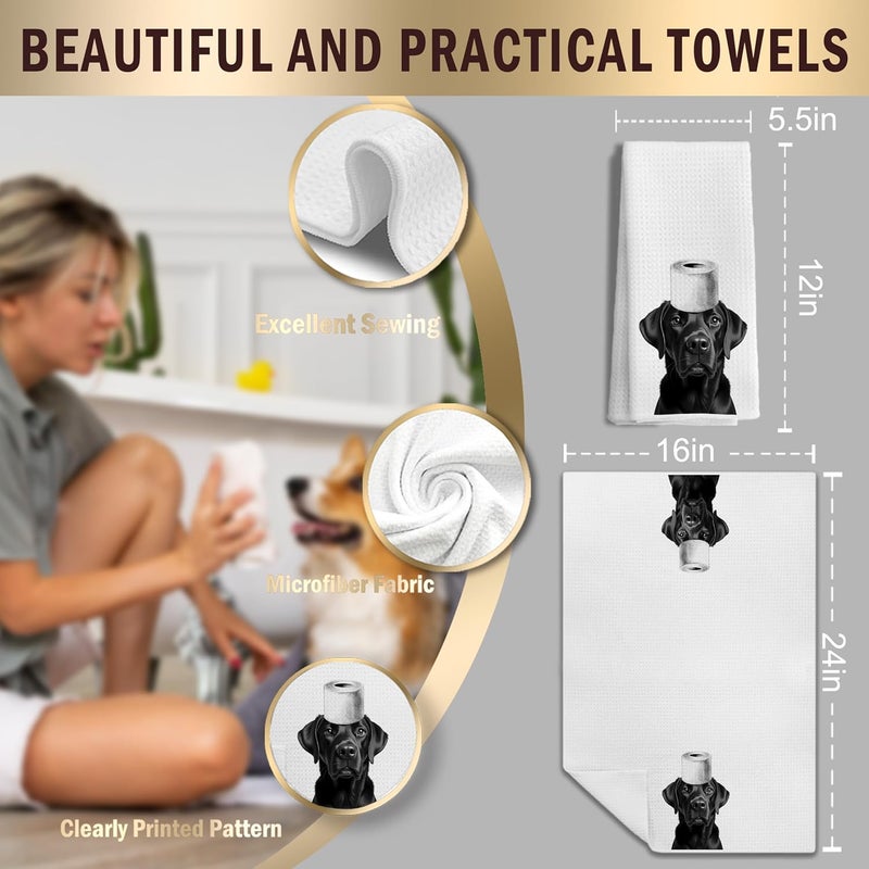 LUKIPOM Funny Black Labrador Retriever Hand Towels for Bathroom Decor, Black Lab Gifts,Dog Mom Gifts, Dog Bathroom Decor, Funny Kitchen Towels, 16x24 Inches - Image 2